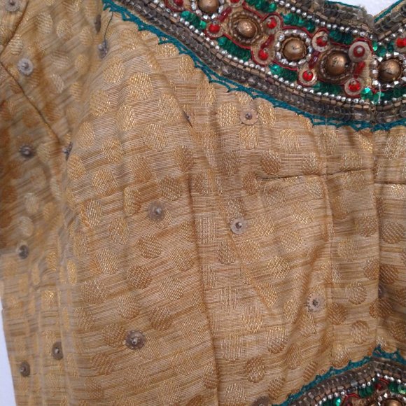 Gold saree/lehenga blouse crop top with hand embroidery and sequins - Picture 7 of 8